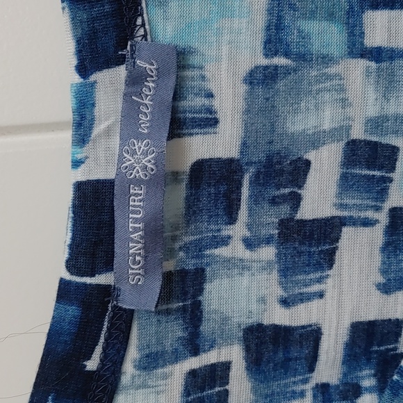 SIGNATURE WEEKEND women plus size 2X shoulder straps blue white black blouse - Picture 6 of 9